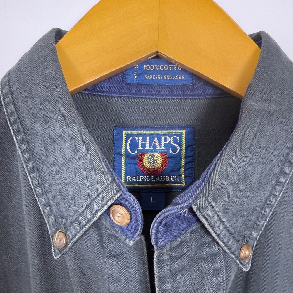 Chaps Ralph Lauren Button Down Shirt Large L Gray Vintage 90s Cotton Classic - Picture 2 of 6
